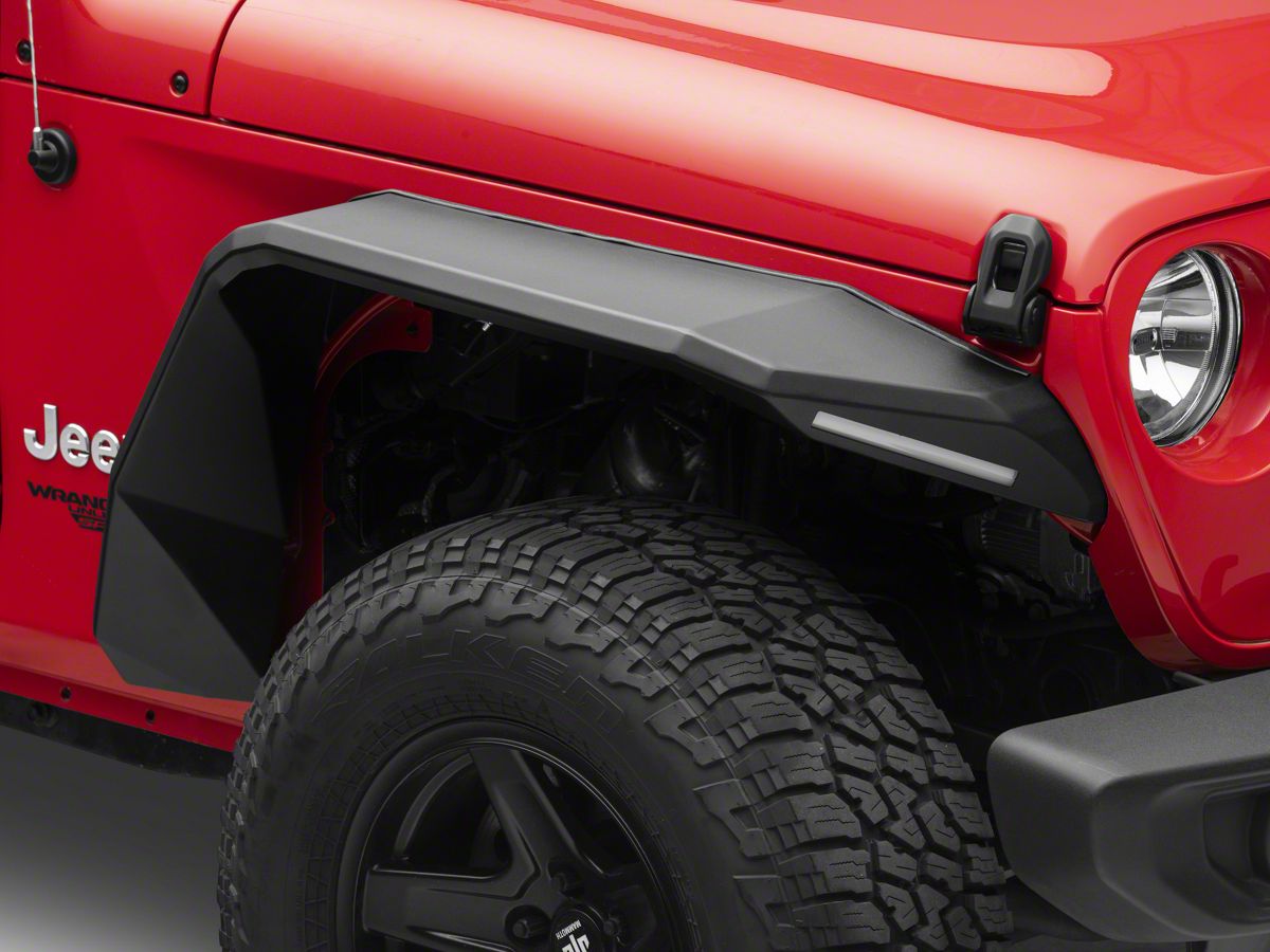 Road Armor Jeep Wrangler Stealth Front Fender Flares with Switchback LED  DRL; Textured Black 518AFF0B (18-23 Jeep Wrangler JL) - Free Shipping