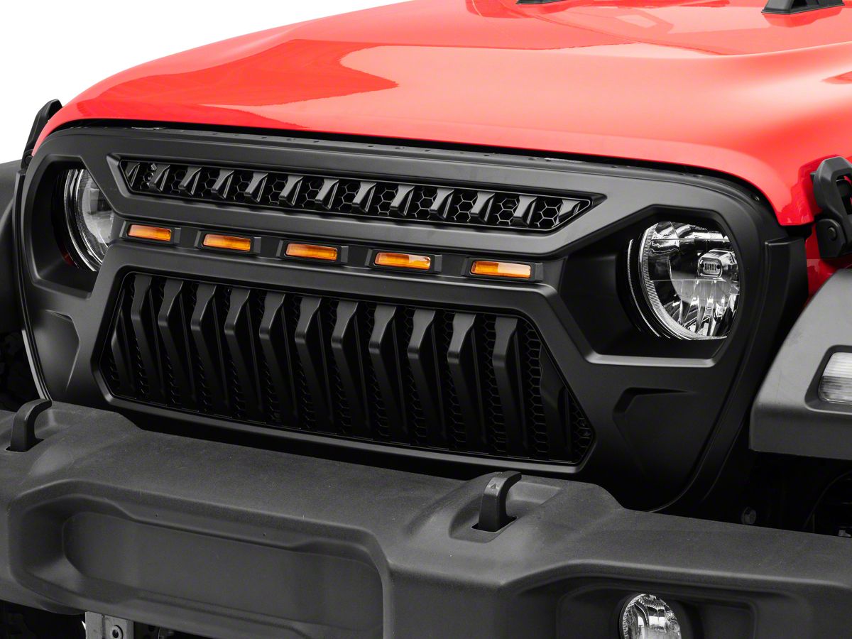 Matte Black Grille Compatible with 2018-2021 Jeep Wrangler JL JLU Gladiator JT Xprite Front Grille with Turn Signals and Daytime Running Light 