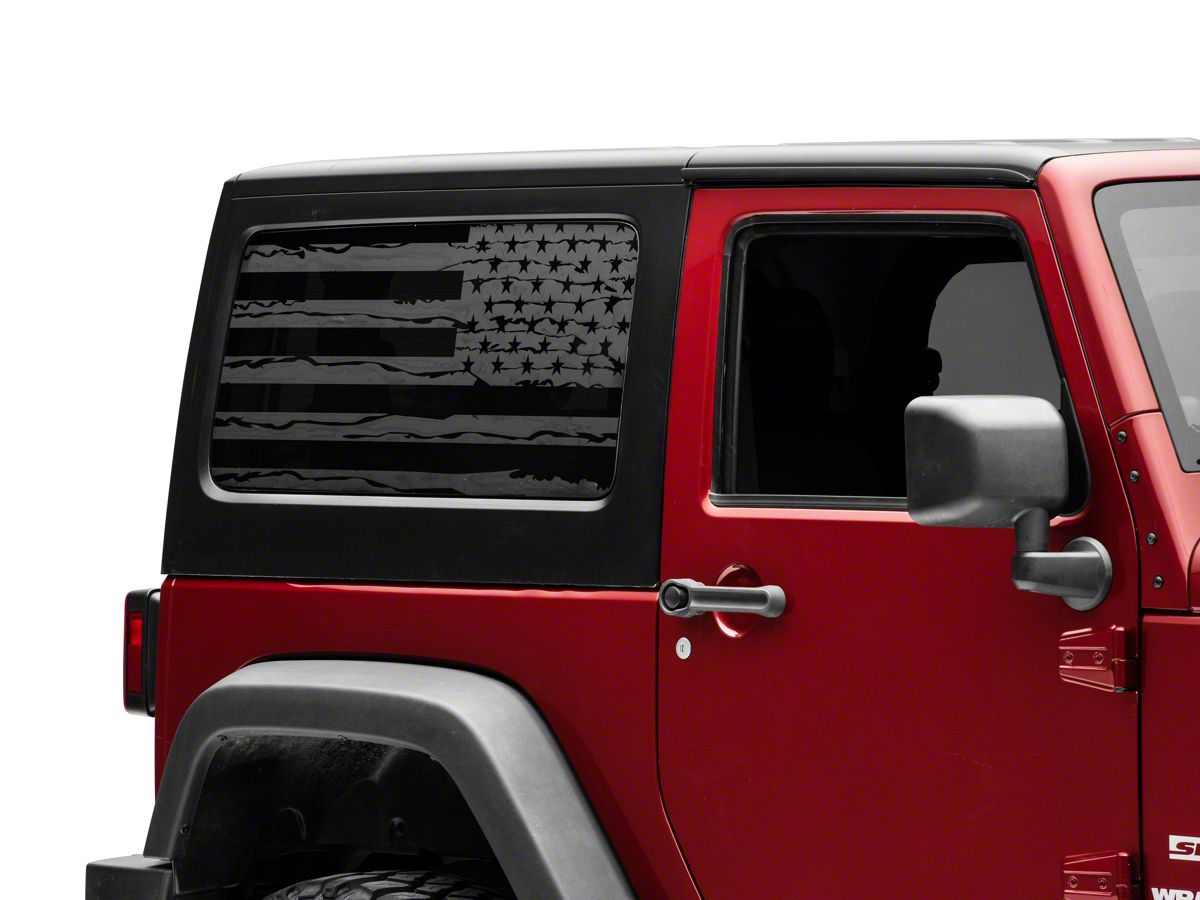 SEC10 Jeep Wrangler Distressed Flag Hard Top Window Decal; Matte Black  J134511 (07-18 Jeep Wrangler JK 2-Door) - Free Shipping