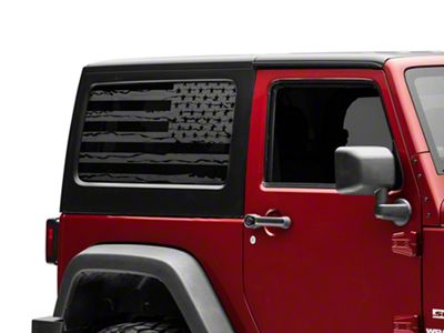 SpeedForm Distressed Flag Hard Top Window Decal; Matte Black (07-18 Jeep Wrangler JK 2-Door)