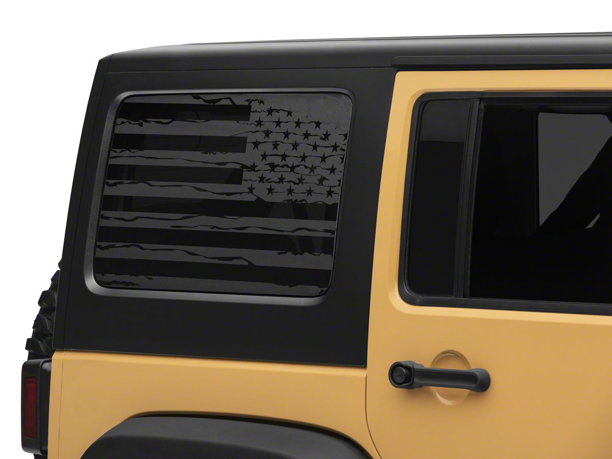 SEC10 Jeep Wrangler Distressed Flag Hard Top Window Decal; Matte Black  J134512 (07-18 Jeep Wrangler JK 4-Door) - Free Shipping