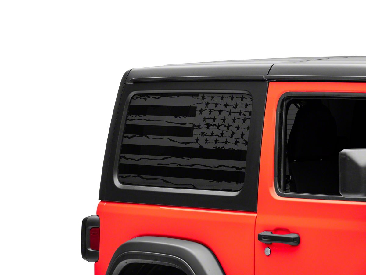 SEC10 Jeep Wrangler Distressed Flag Hard Top Window Decal; Matte Black  J134513-JL (18-23 Jeep Wrangler JL 2-Door) - Free Shipping