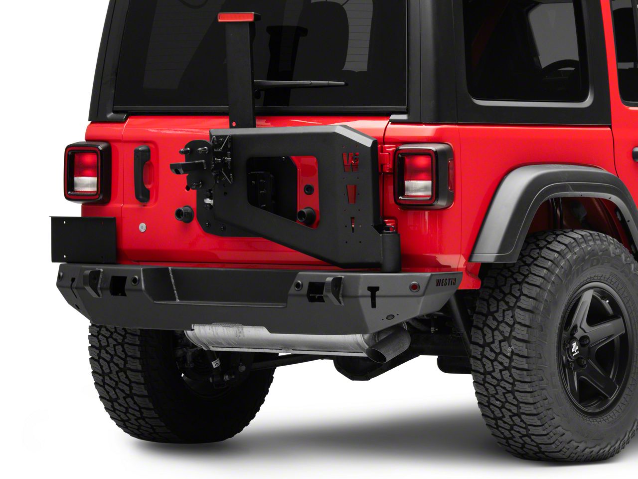 Jeep Wrangler WJ2 Rear Bumper with Tire Carrier; Pre-Drilled for Backup  Sensors; Textured Black (18-23 Jeep Wrangler JL) Free Shipping