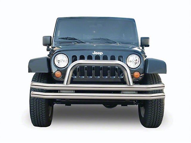 Double Tube Front Bumper with Hoop; Stainless Steel (76-06 Jeep CJ5, CJ7, Wrangler YJ & TJ)