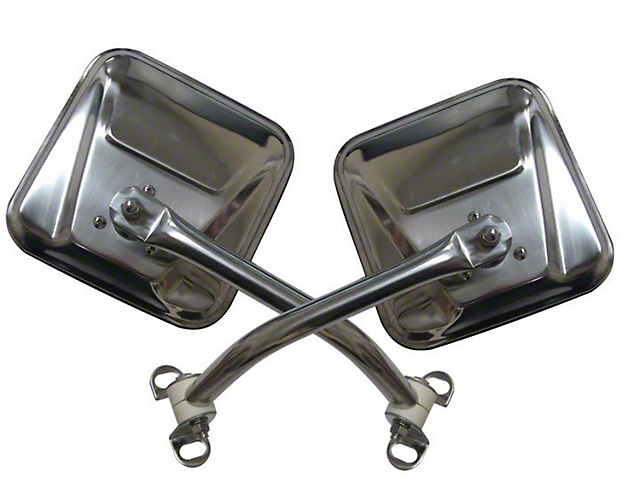 Factory Style Replacement Mirrors; Stainless Steel (76-95 Jeep CJ5, CJ7 & Wrangler YJ)