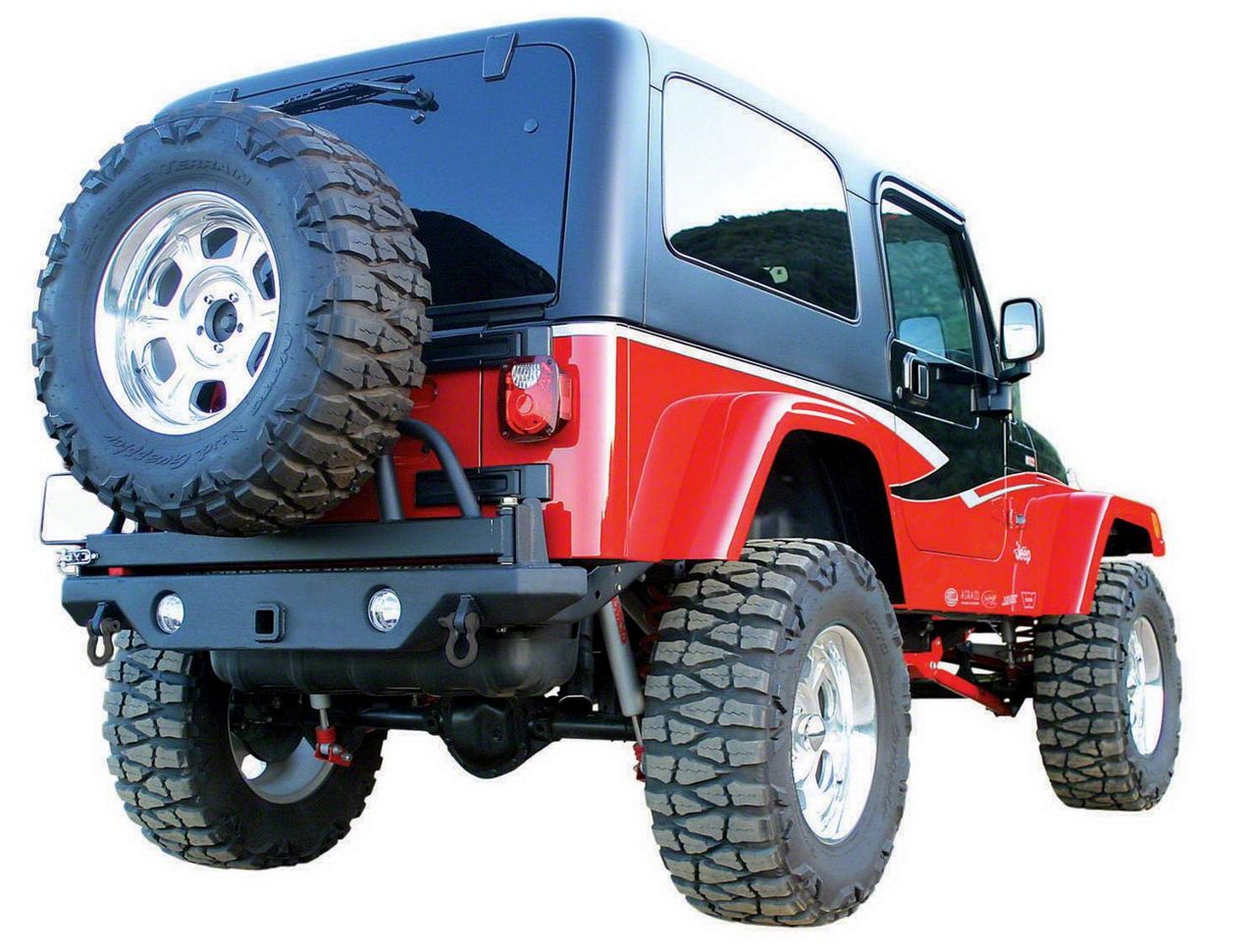 Recovery HD Rear Bumper with Swing Away Tire Mount; Textured Black (87-06 Jeep Wrangler YJ & TJ)
