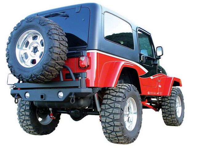 Recovery HD Rear Bumper with Swing Away Tire Mount; Textured Black (87-06 Jeep Wrangler YJ & TJ)