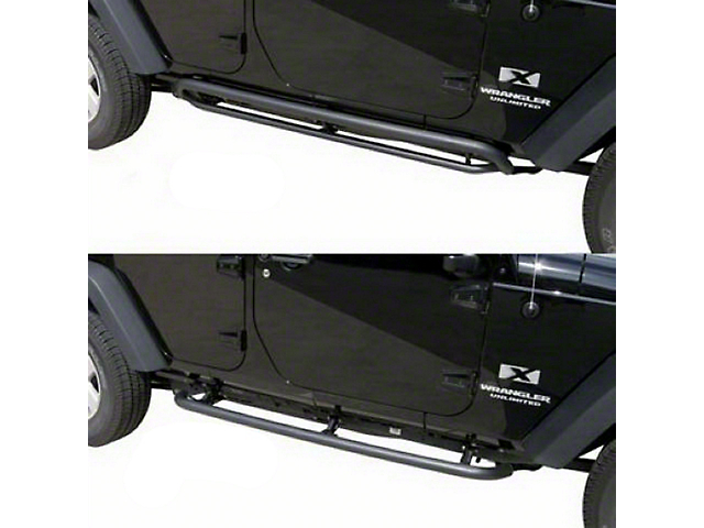 SRS Side Bar Retractable Rockguard Steps; Textured Black (07-18 Jeep Wrangler JK 4-Door)