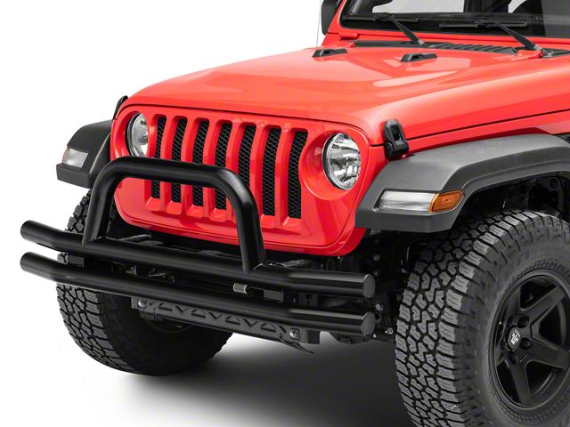 Double Tube Front Bumper with Hoop; Black (18-24 Jeep Wrangler JL)