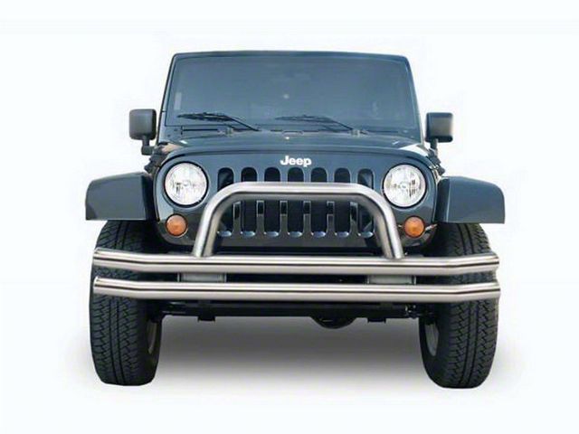 Double Tube Front Bumper with Hoop; Stainless Steel (07-18 Jeep Wrangler JK)