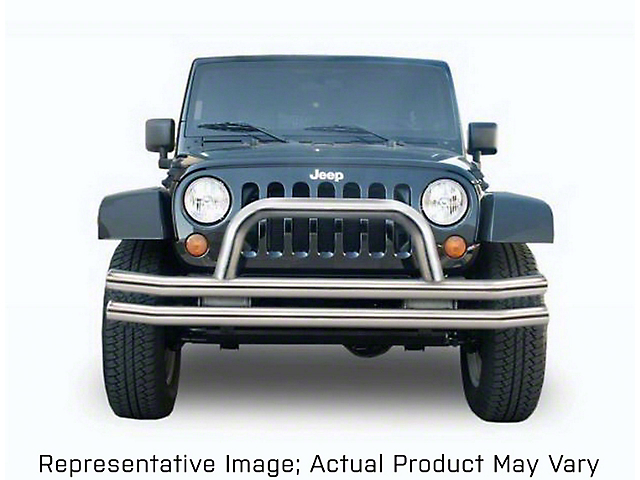 Double Tube Front Bumper with Hoop; Stainless Steel (18-23 Jeep Wrangler JL)