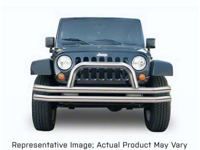 Double Tube Front Bumper with Hoop; Stainless Steel (20-23 Jeep Gladiator JT)