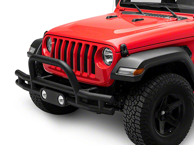 Double Tube Front Bumper with Stinger; Textured Black (18-23 Jeep Wrangler JL)