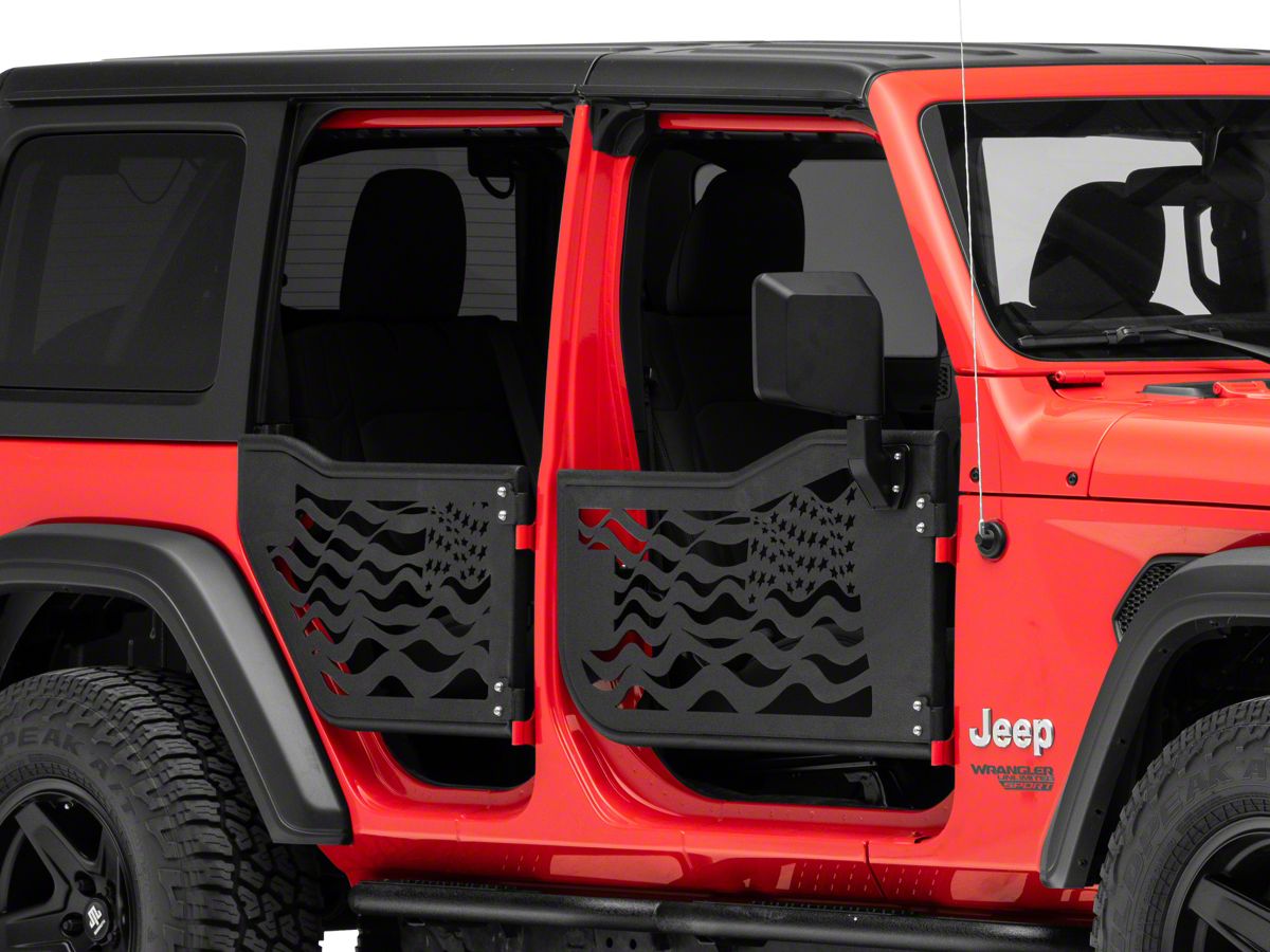 Jeep Wrangler US Flag Tubular Doors With Mirrors (18-23 Jeep Wrangler JL 4- Door) - Free Shipping