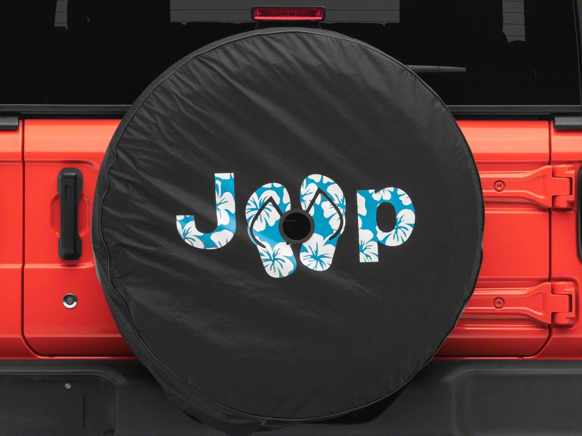 Jeep Wrangler Jeep Aloha Sandals Spare Tire Cover with Camera Port; Black  (18-23 Jeep Wrangler JL) - Free Shipping