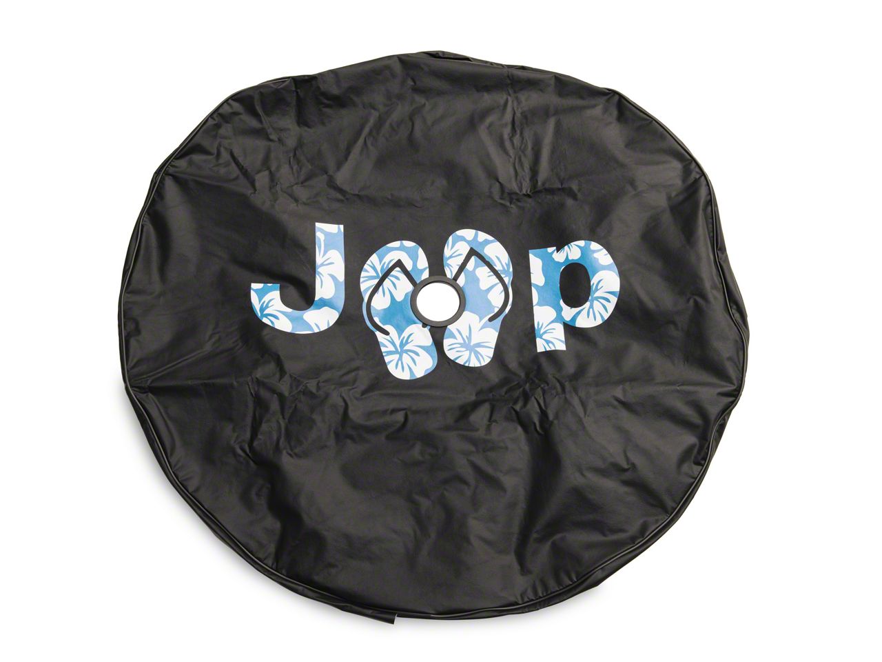 Jeep Wrangler Jeep Aloha Sandals Spare Tire Cover with Camera Port; Black  (18-23 Jeep Wrangler JL) Free Shipping