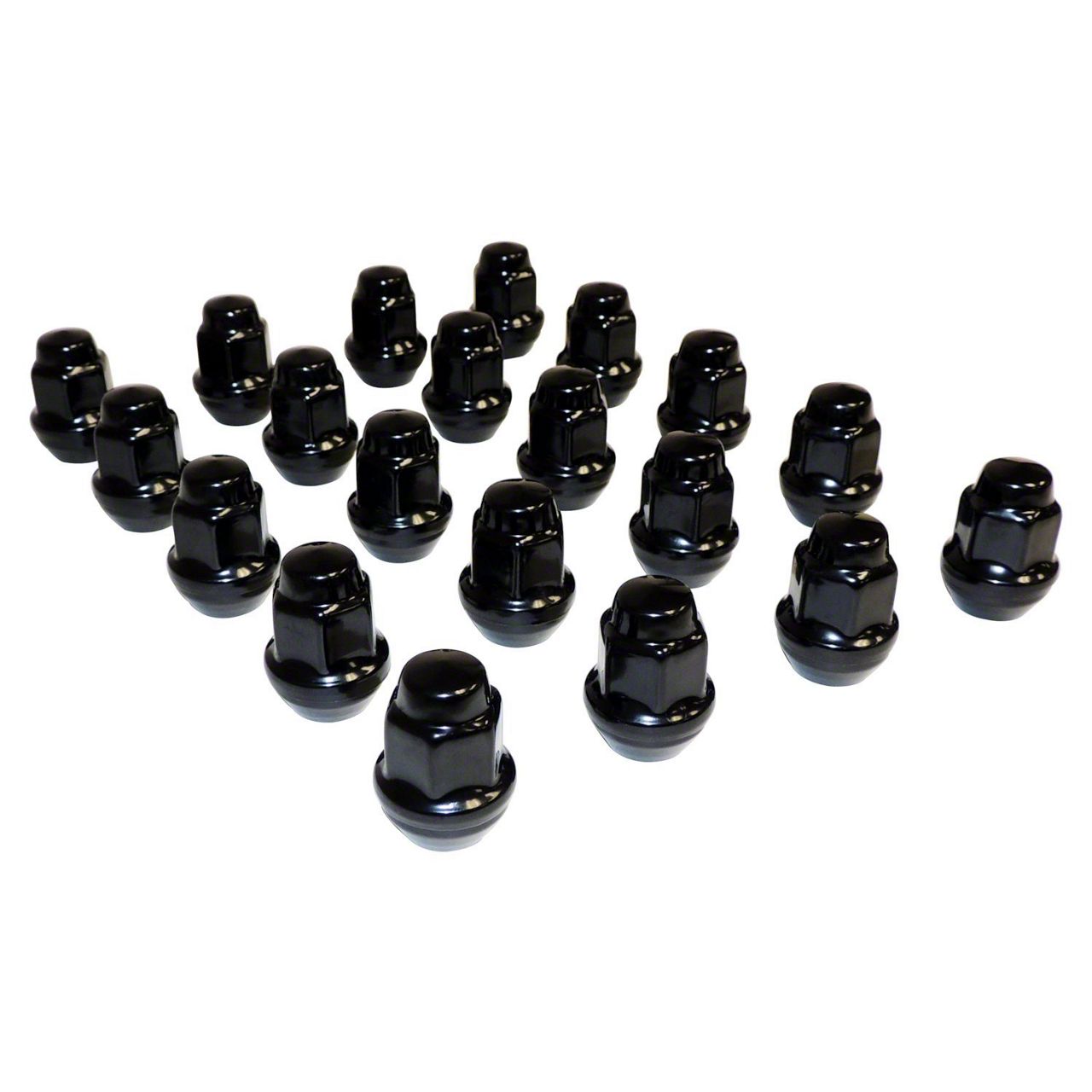 Black Lug Nut Kit; 1/2-Inch x 20; Set of 20 (87-18 Jeep Wrangler YJ, TJ & JK)