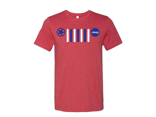 Men's Red White and Blue Jeep Grille T-Shirt; Heather Red
