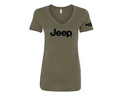 Women's Jeep Logo V-Neck T-Shirt; Military Green; Large 