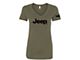 Women's Jeep Logo V-Neck T-Shirt; Military Green