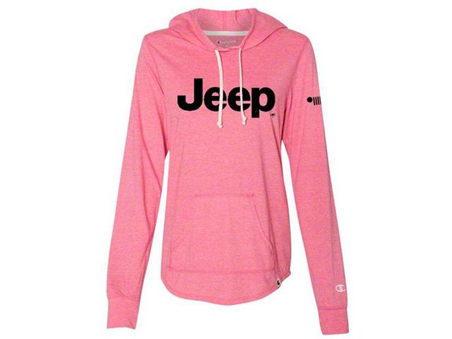 Women's Jeep Logo Long Sleeve Champion Hoodie; Pink