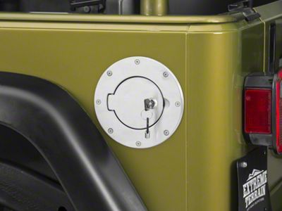 Rugged Ridge Locking Fuel Door Cover; Polished (97-06 Jeep Wrangler TJ)