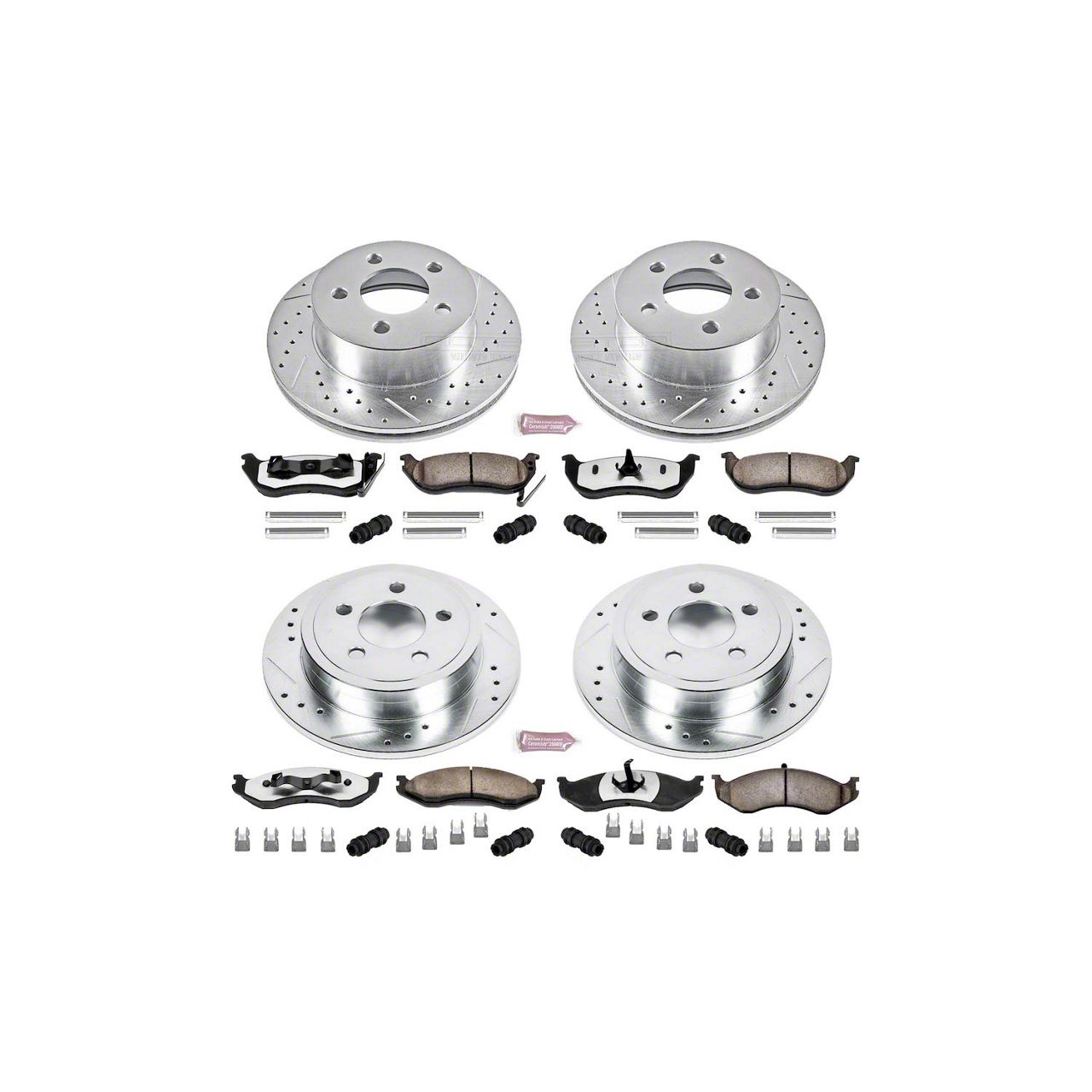 PowerStop Z36 Extreme Truck and Tow Brake Rotor and Pad Kit; Front and Rear (03-06 Jeep Wrangler TJ w/ Rear Disc Brakes)