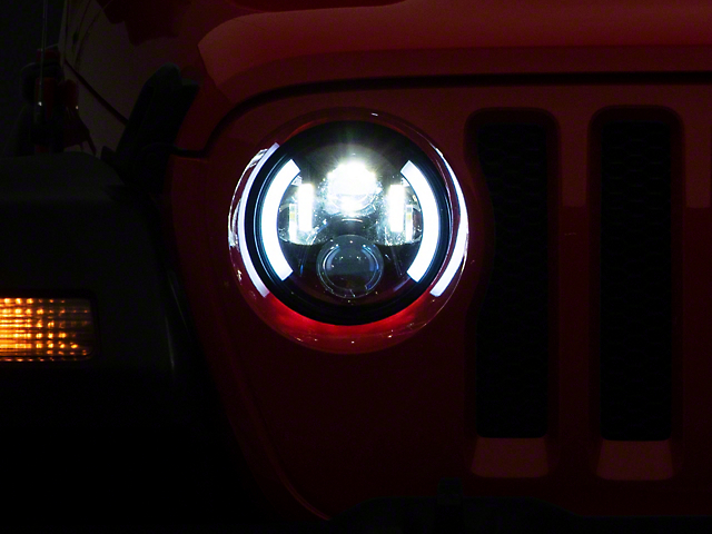 7-Inch LED Headlights with Partial Halo; Black Housing; Clear Lens (18-23 Jeep Wrangler JL)