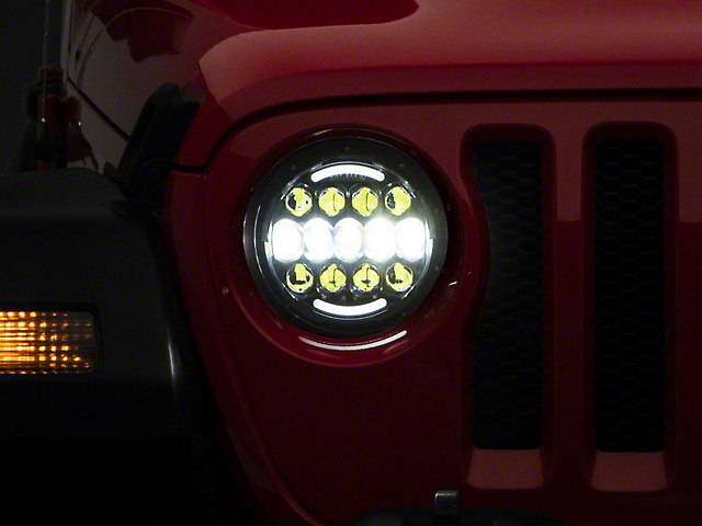 7-Inch LED Headlights with Partial Halo; Black Housing; Clear Lens (18-23 Jeep Wrangler JL)
