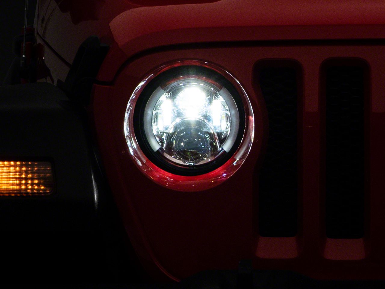 7-Inch LED Headlights with Partial Halo; Silver Housing; Clear Lens (18-23 Jeep Wrangler JL)