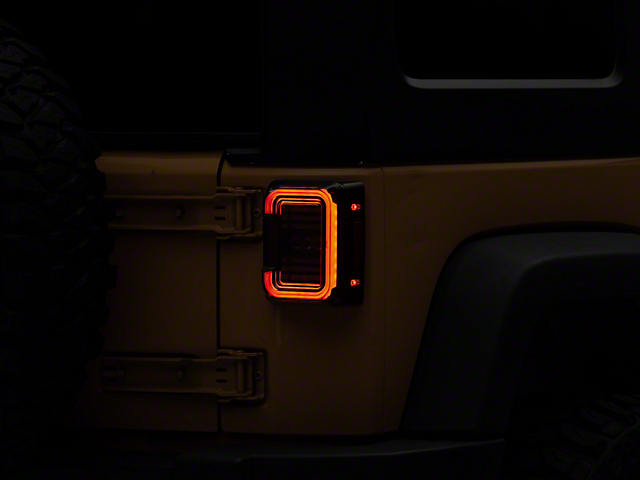 Raxiom Axial Series LED Halo Tail Lights; Black Housing; Dark Smoked Lens (07-18 Jeep Wrangler JK)