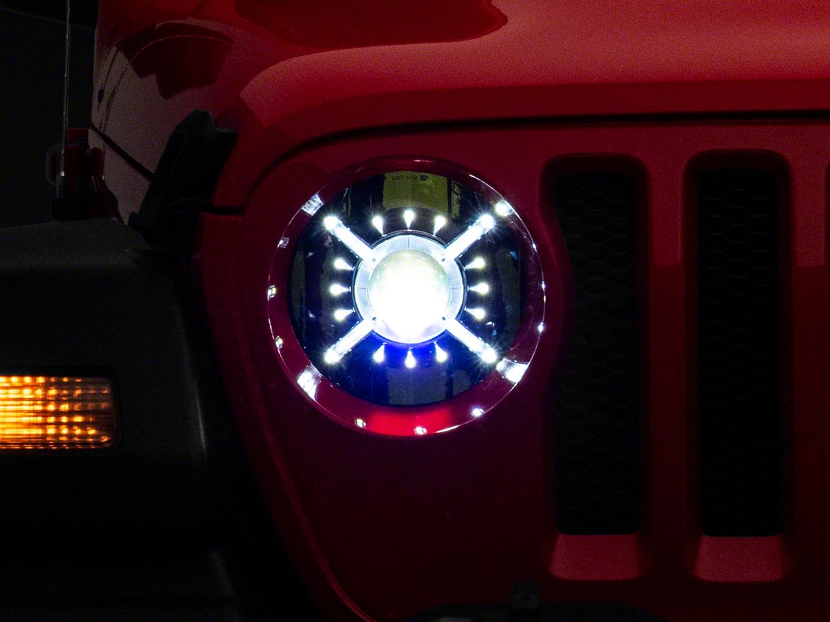 Rough Country Jeep Wrangler 9-Inch LED Projector Headlights; Black Housing;  Clear Lens RCH5100 (18-23 Jeep Wrangler JL) - Free Shipping