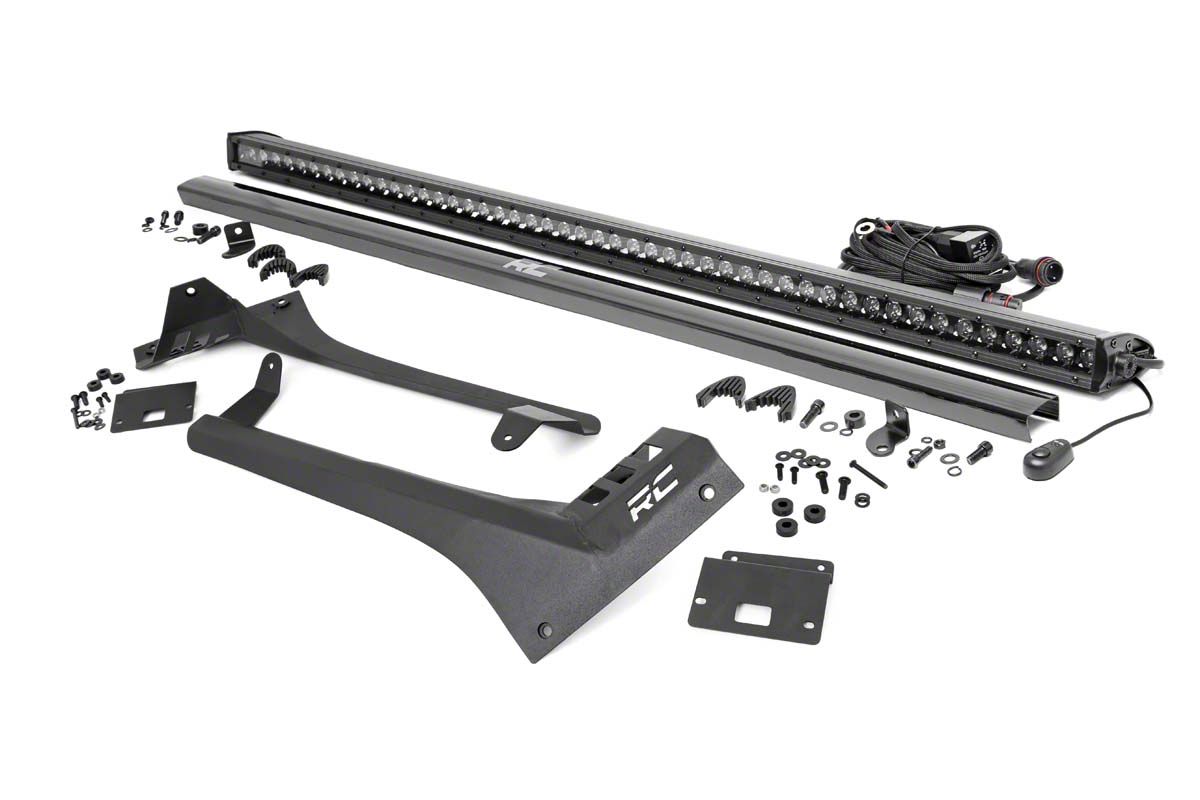 Rough Country 50-Inch Black Series Single Row Straight LED Light Bar with Upper Windshield Mounting Brackets (20-23 Jeep Gladiator JT, Excluding Mojave)
