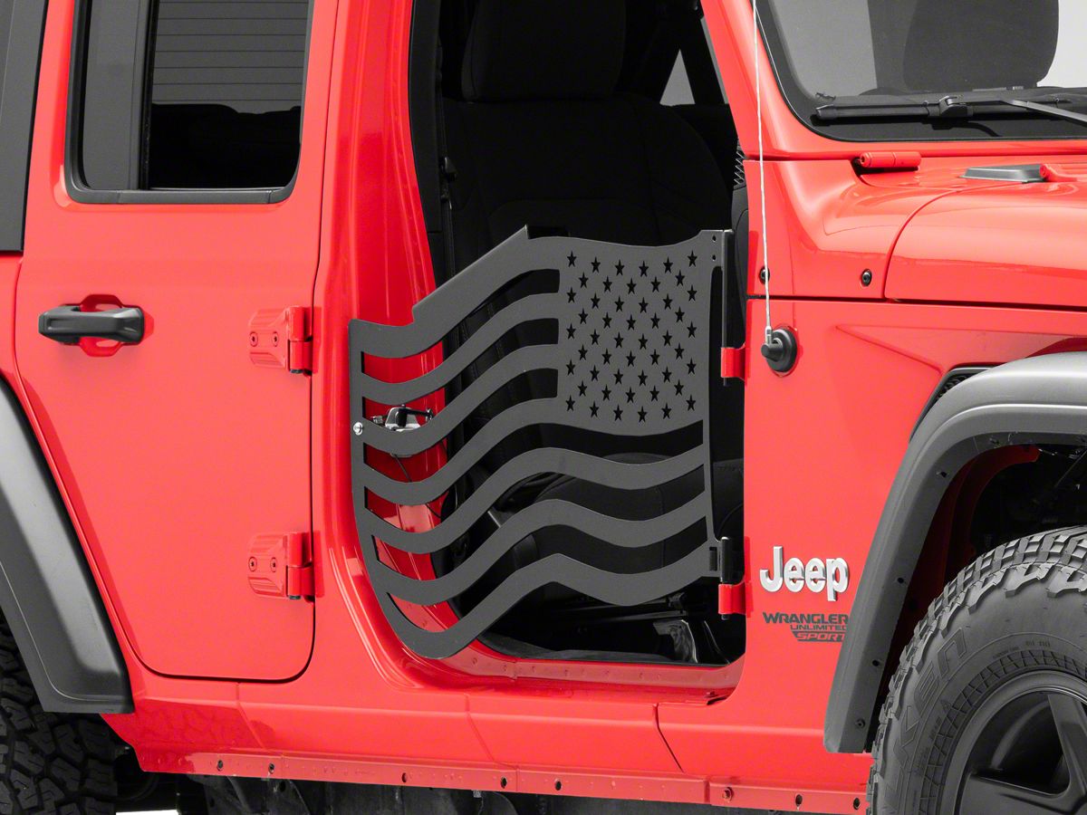 Steinjager Jeep Wrangler Premium American Flag Front Trail Doors; Black  J0049352 (18-23 Jeep Wrangler JL) - Free Shipping