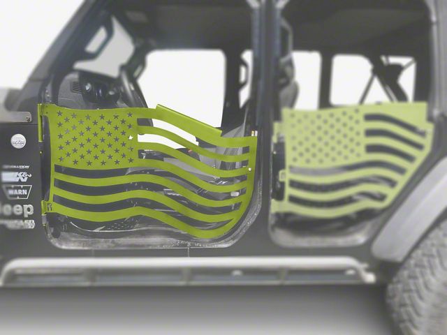 Steinjager Premium American Flag Front Trail Doors; Gecko Green (18-24 Jeep Wrangler JL)