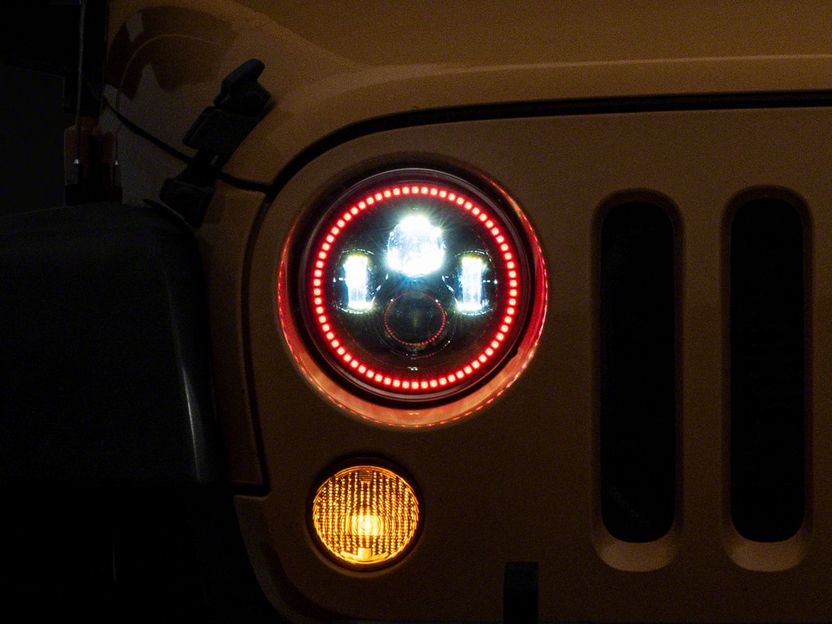 Oracle Jeep Wrangler 7-Inch High Powered LED Headlights with ColorSHIFT Halo;  Black Housing; Clear Lens 5769-334 (97-18 Jeep Wrangler TJ & JK)