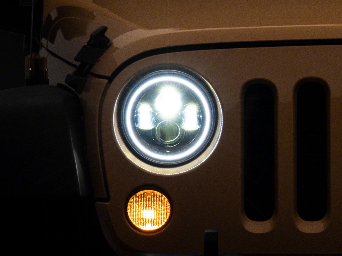 Oracle Jeep Wrangler 7-Inch High Powered LED Headlights with White Halo;  Black Housing; Clear Lens 5769-001 (97-18 Jeep Wrangler TJ & JK)