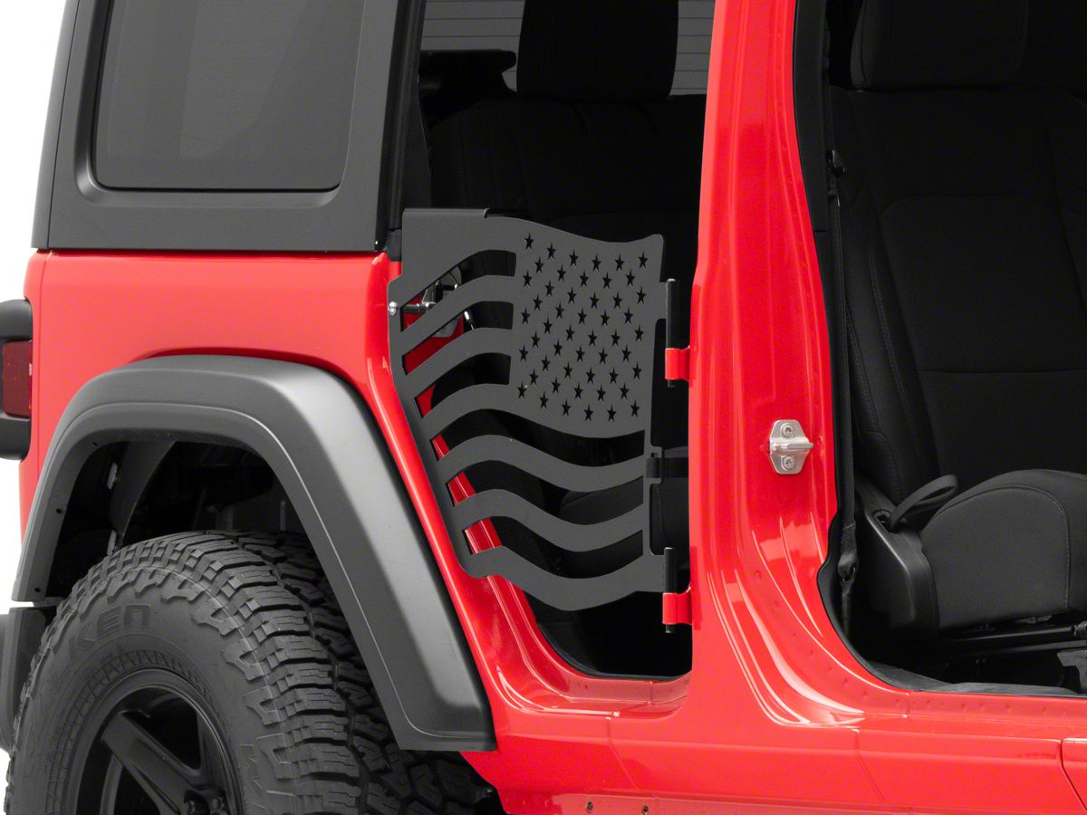 Steinjager Jeep Wrangler Premium American Flag Rear Trail Doors; Black  J0049418 (18-23 Jeep Wrangler JL 4-Door) - Free Shipping
