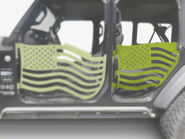 Steinjager Premium American Flag Rear Trail Doors; Gecko Green (18-24 Jeep Wrangler JL 4-Door)