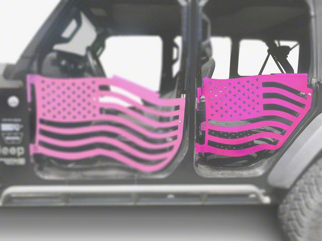 Steinjager Premium American Flag Rear Trail Doors; Hot Pink (18-24 Jeep Wrangler JL 4-Door)
