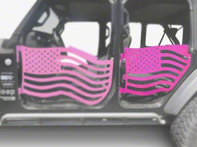 Steinjager Premium American Flag Rear Trail Doors; Hot Pink (18-23 Jeep Wrangler JL 4-Door)