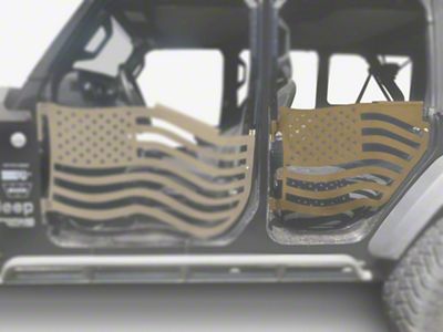 Steinjager Premium American Flag Rear Trail Doors; Military Beige (18-24 Jeep Wrangler JL 4-Door)