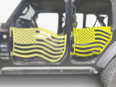 Steinjager Premium American Flag Rear Trail Doors; Neon Yellow (18-24 Jeep Wrangler JL 4-Door)