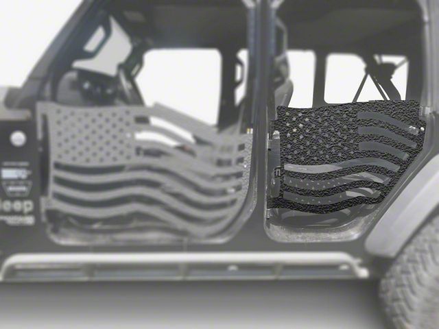 Steinjager Premium American Flag Rear Trail Doors; Texturized Black (18-24 Jeep Wrangler JL 4-Door)