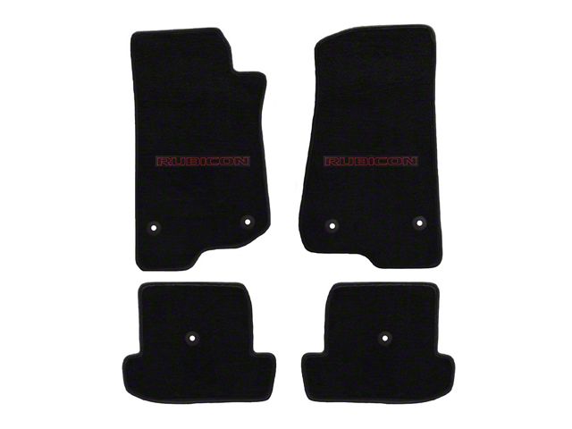 Lloyd All-Weather Carpet Front and Rear Floor Mats with Red and Black Rubicon Logo; Black (18-23 Jeep Wrangler JL 2-Door, Excluding 4xe)