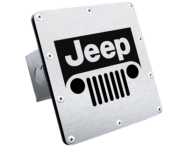Jeep Grille Class III Hitch Cover; Brushed Stainless (Universal; Some Adaptation May Be Required)