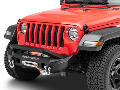 Road Armor Stealth Winch Mid-Width Front Bumper with Sheetmetal Bar Guard; Textured Black (18-23 Jeep Wrangler JL)