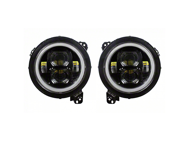 Quake LED Tempest 9-Inch Headlights with DRL and Sequential Turn Signal; Black Housing; Clear Lens (20-22 Jeep Gladiator JT)