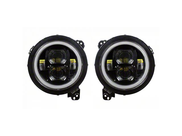 Quake LED Tempest 9-Inch Headlights with DRL and Sequential Turn Signal; Black Housing; Clear Lens (20-24 Jeep Gladiator JT)