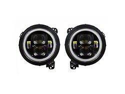 Quake LED Tempest 9-Inch Headlights with DRL and Sequential Turn Signal; Black Housing; Clear Lens (20-22 Jeep Gladiator JT)